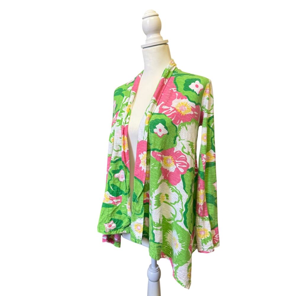 LILLY PULITZER BRIGHT FLORAL 100% COTTON OPEN FRONT CARDIGAN WOMENS SMALL